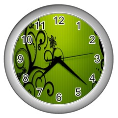 Illustration Wallpaper Barbusak Leaf Green Wall Clocks (silver)  by Mariart