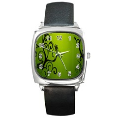 Illustration Wallpaper Barbusak Leaf Green Square Metal Watch by Mariart