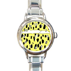 Leopard Polka Dot Yellow Black Round Italian Charm Watch