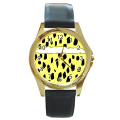 Leopard Polka Dot Yellow Black Round Gold Metal Watch by Mariart