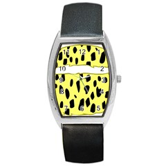 Leopard Polka Dot Yellow Black Barrel Style Metal Watch by Mariart