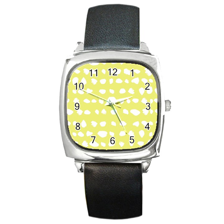 Polkadot White Yellow Square Metal Watch