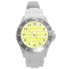 Polkadot White Yellow Round Plastic Sport Watch (l) by Mariart