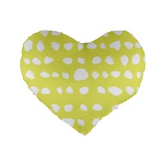 Polkadot White Yellow Standard 16  Premium Heart Shape Cushions by Mariart