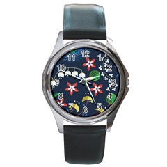 Origami Flower Floral Star Leaf Round Metal Watch by Mariart