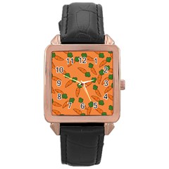 Carrot Pattern Rose Gold Leather Watch  by Valentinaart