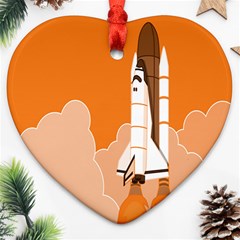 Rocket Space Ship Orange Ornament (heart) by Mariart