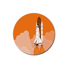 Rocket Space Ship Orange Rubber Coaster (round)  by Mariart