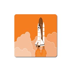 Rocket Space Ship Orange Square Magnet by Mariart