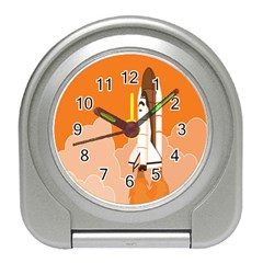 Rocket Space Ship Orange Travel Alarm Clocks by Mariart