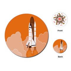 Rocket Space Ship Orange Playing Cards (round)  by Mariart