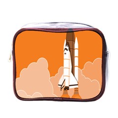 Rocket Space Ship Orange Mini Toiletries Bags by Mariart