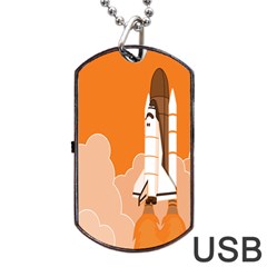 Rocket Space Ship Orange Dog Tag Usb Flash (two Sides)