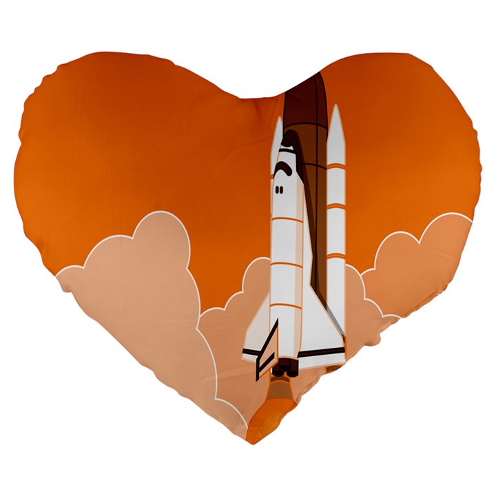 Rocket Space Ship Orange Large 19  Premium Flano Heart Shape Cushions