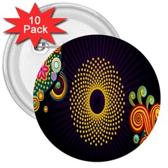 Polka Dot Circle Leaf Flower Floral Yellow Purple Red Star 3  Buttons (10 pack) 