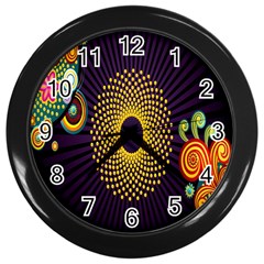 Polka Dot Circle Leaf Flower Floral Yellow Purple Red Star Wall Clocks (black) by Mariart