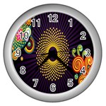 Polka Dot Circle Leaf Flower Floral Yellow Purple Red Star Wall Clocks (Silver)  Front