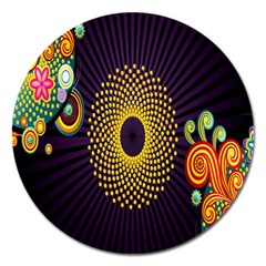 Polka Dot Circle Leaf Flower Floral Yellow Purple Red Star Magnet 5  (Round)