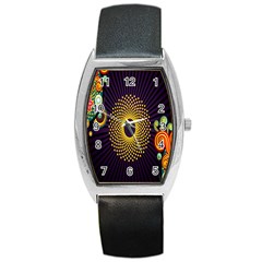 Polka Dot Circle Leaf Flower Floral Yellow Purple Red Star Barrel Style Metal Watch