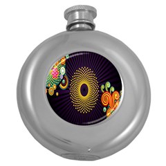 Polka Dot Circle Leaf Flower Floral Yellow Purple Red Star Round Hip Flask (5 Oz) by Mariart