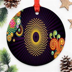 Polka Dot Circle Leaf Flower Floral Yellow Purple Red Star Round Ornament (Two Sides)