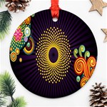 Polka Dot Circle Leaf Flower Floral Yellow Purple Red Star Round Ornament (Two Sides) Front