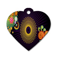 Polka Dot Circle Leaf Flower Floral Yellow Purple Red Star Dog Tag Heart (one Side) by Mariart