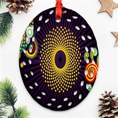 Polka Dot Circle Leaf Flower Floral Yellow Purple Red Star Ornament (Oval Filigree)