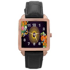 Polka Dot Circle Leaf Flower Floral Yellow Purple Red Star Rose Gold Leather Watch  by Mariart