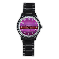 Stripes Line Red Purple Stainless Steel Round Watch