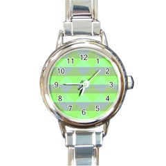 Squares Triangel Green Yellow Blue Round Italian Charm Watch by Mariart