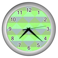 Squares Triangel Green Yellow Blue Wall Clocks (silver) 