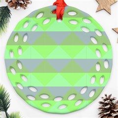 Squares Triangel Green Yellow Blue Ornament (round Filigree) by Mariart