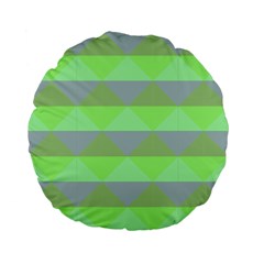 Squares Triangel Green Yellow Blue Standard 15  Premium Flano Round Cushions by Mariart