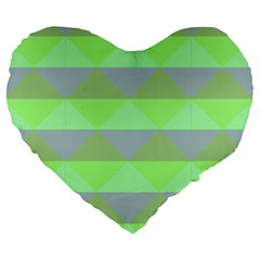 Squares Triangel Green Yellow Blue Large 19  Premium Flano Heart Shape Cushions by Mariart