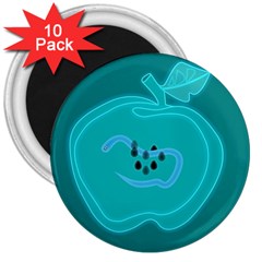 Xray Worms Fruit Apples Blue 3  Magnets (10 Pack)  by Mariart