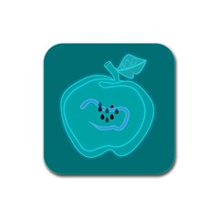 Xray Worms Fruit Apples Blue Rubber Square Coaster (4 Pack)  by Mariart