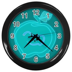 Xray Worms Fruit Apples Blue Wall Clocks (black) by Mariart