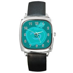 Xray Worms Fruit Apples Blue Square Metal Watch by Mariart