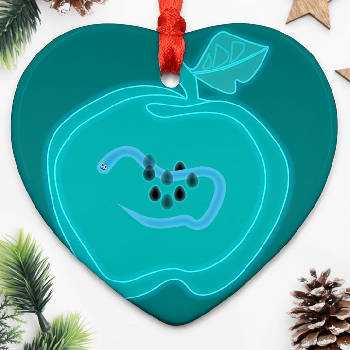 Xray Worms Fruit Apples Blue Heart Ornament (Two Sides)