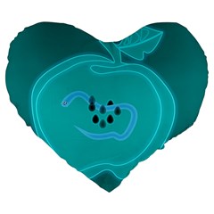 Xray Worms Fruit Apples Blue Large 19  Premium Flano Heart Shape Cushions by Mariart