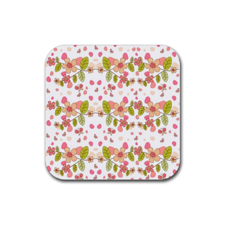 Floral pattern Rubber Coaster (Square) 