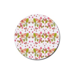 Floral Pattern Rubber Coaster (round)  by Valentinaart