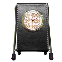 Floral Pattern Pen Holder Desk Clocks by Valentinaart