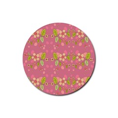 Floral Pattern Rubber Coaster (round)  by Valentinaart