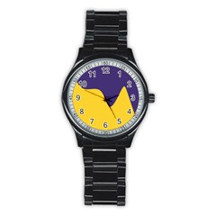 Purple Yellow Wave Stainless Steel Round Watch by Mariart