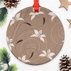 Star Flower Floral Grey Leaf Ornament (round) by Mariart