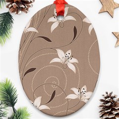 Star Flower Floral Grey Leaf Ornament (oval) by Mariart