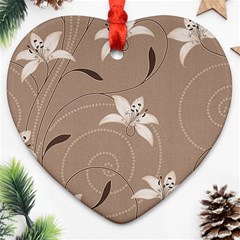 Star Flower Floral Grey Leaf Ornament (heart) by Mariart