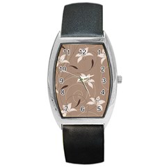 Star Flower Floral Grey Leaf Barrel Style Metal Watch by Mariart